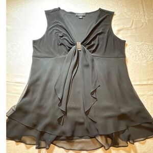 R&M Richards Black Sleeveless Rhinestone Tiered Chiffon Blouse Top Plus Size 16